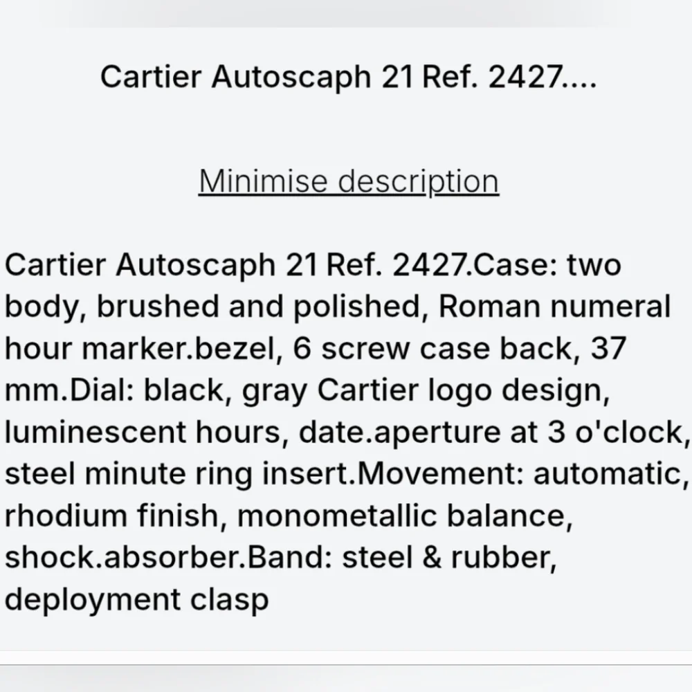 Cartier ~ Must de Cartier 21 Autoscaph 2427 Automatic Watch.
